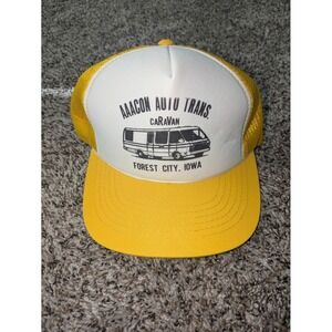 Yellow Forest City Iowa Snap Back Hat‎ Mesh Back Trucker Hat Caravan YoungAn Vtg